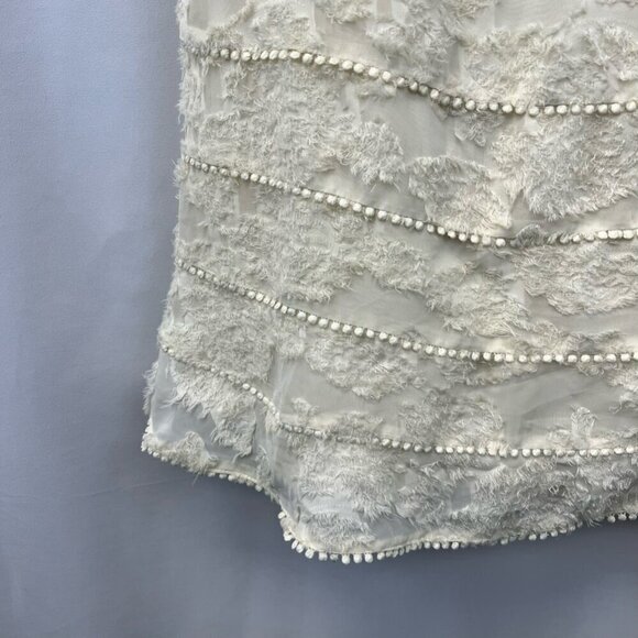 Just Me Women A Line Dress Cream Textured Lined Mini V Neck Cap Flutter Sleeve M - Picture 9 of 12